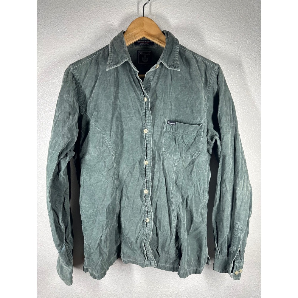 Faconnable Shirt Womens L Green Corduroy Button Front Long Sleeve Cotton 6769
